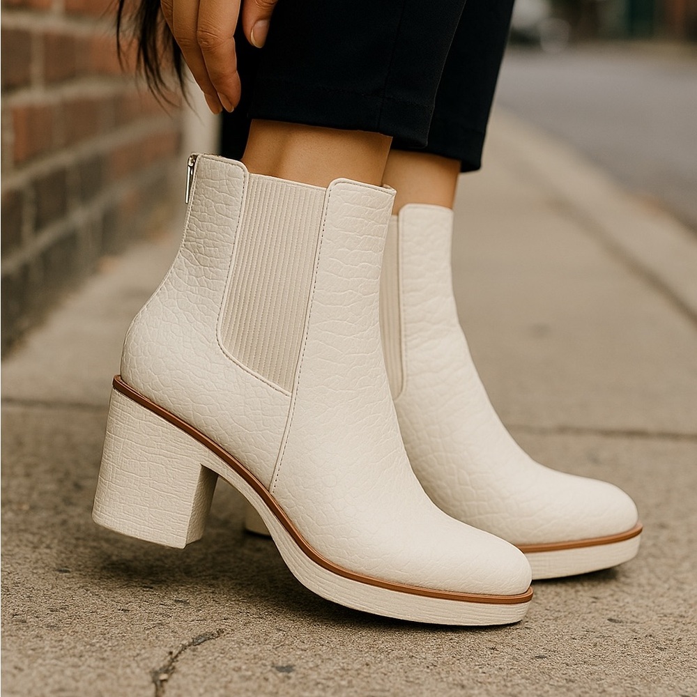 Pierre Dumas Textured White Ankle Booties